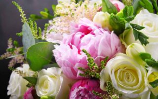 Composition with bouquet of freshly cut flowers.