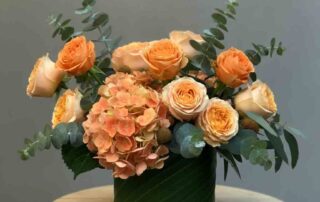 Love Romance Flower Arrangement w/pink roses and mixed greens