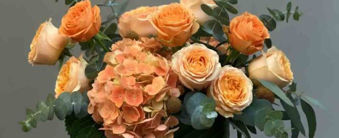 Love Romance Flower Arrangement w/pink roses and mixed greens